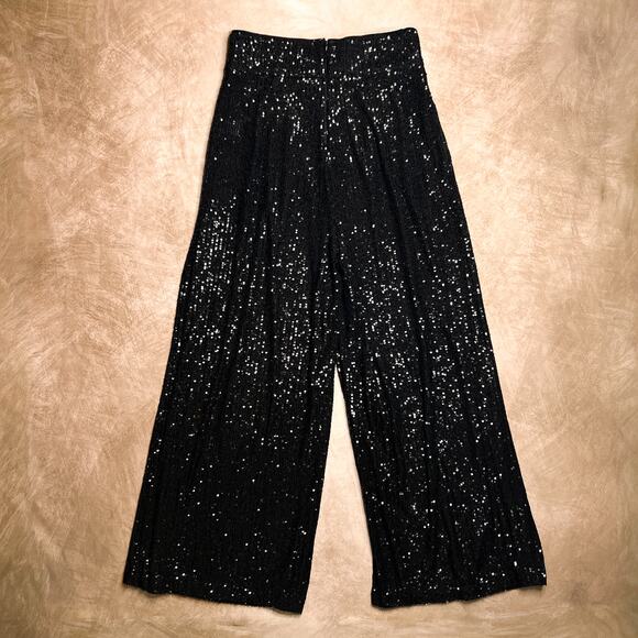 Eliza J Black Sequined Wide Leg Formal Pants High Rise Disco Whimsigoth Party - Picture 2 of 8